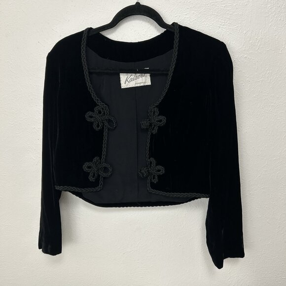 VTG 80s Kaiser Black Cropped Blazer Jacket Bolero Braided Rope Closure XS/S - Picture 7 of 7
